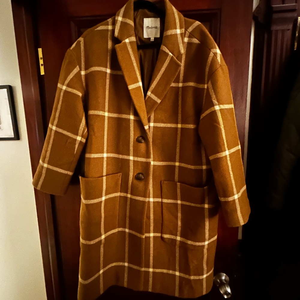 Madewell Wool Blend Brown Plaid Coat size large